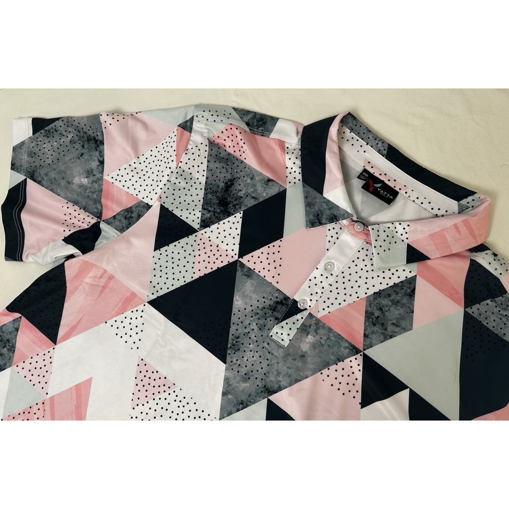 Yatta Golf Shirt Mens XXL Pink All Over Geometric Print Performance Stretch Polo